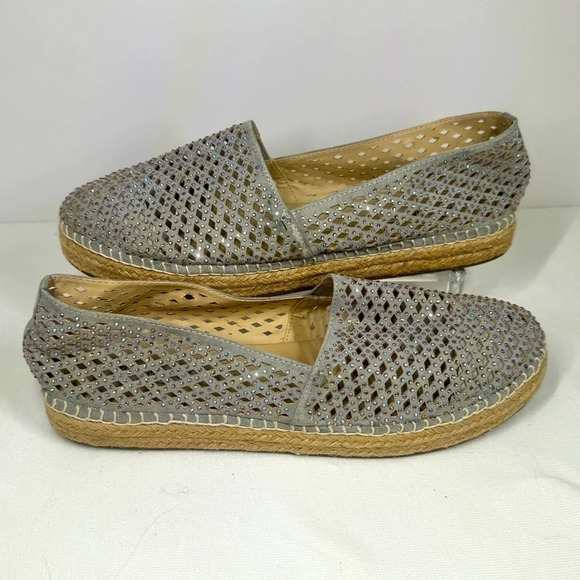 Steve Madden Espadrille Silver Rhinestone Flats Size 9M - Picture 1 of 8
